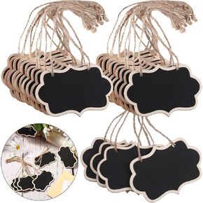 Black Chalkboard Tags Hanging Wooden Chalkboard Signs 3.35 x 2.36 Inch Mini Wood Chalkboard Labels Hanging Blackboard Tags Massage Board Signs (24 Pieces)