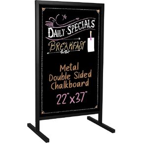 Ilyapa Metal Double Sided Swinging Chalkboard Sign - 21x35 inch Magnetic Sidewalk Sign - A Frame Chalkboard Alternative Menu Board for Restaurant, Modern Vintage Freestanding Sandwich Boards