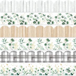Whaline 69ft Farmhouse Bulletin Board Borders Green Gold Eucalyptus Wood Grain Lorder Forer