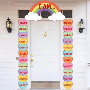 gisgfim Valentine's Day Classroom Door Banner Candy Hearts Positive Affirmation Door Decorations, Valentine Heart Cutouts Door Sign for Classroom Door Wall School Office Home Welcome Decor
