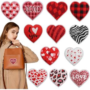 Valentine's Day Iron on Patches Colorful Candy Heart Embroidered Patches Floral Rainbow Star Leopard Sew on Patches, Valentine Iron on Patches for Clothes Jacket Jeans Backpack Hat Decor (12 Pcs)