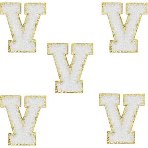 5 PCS 2.16" White Chenille Letter Patches, Self Adhesive Letters Patches for Clothing, Stick on Letters for Travel Bags Hats Backpacks Jeans Shoes Craft Laptop (Letter M)