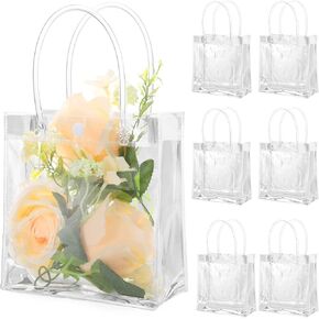 BESARME 30 PACK أكياس هدايا واضحة مع مقبض ، أكياس بلاستيكية قابلة لإعادة الاستخدام هدية صغيرة لفائبة حمل أكياس الحلوى لحفلات عيد ميلاد الزفاف (6.3 "× 5.9" × 2.8 ")