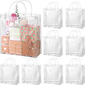 BESARME 30 Pack Clear Gift Bags with Handle, Reusable Plastic Bags Small Gift Wrap Tote Bags Candy Bags for Wedding Birthday Party Favors(6.3" x 5.9" x 2.8")