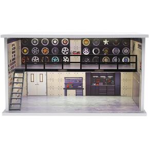 1/24 Scale die-cast Model car Display case with LED Light and Acrylic Cover, Parking lot Scene Diorama Toy Storage Garage Show case for Lego Collectors, Double Layer with 4 Parking Spaces (Drift)