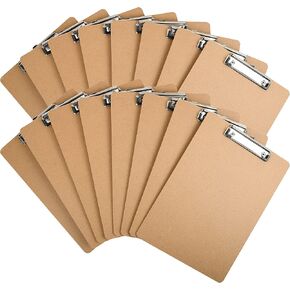 Happyhapi 16 Pack Clipboards Letter Size 9" x 12.5" Eco-Friendly Wood Clip Boards Hardboard for A4 Paper Low Profile Clip for Office, School, Classroom Supplies, Hospital, Traveling, Party, Brown