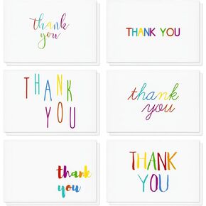 Juvale 48 Pack 4x6-inch Bulk Thank You Cards with Envelopes - Appreciation Gift Note for Teachers and Kids (6 Assorted Designs)