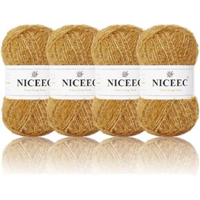 NICEEC 4 Skeins Fancy Loop Yarn Soft Yarn with Little Loop Novelty Yarn for DIY Craft Fashion Yarn for Crochet Knitting Boucle Yarn Fingering Weight Yarn Totle Length 4×153yds(4×1.76oz)-White