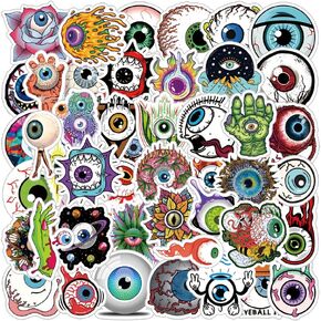 64Pcs Cool Eyeball Stickers Pack, Halloween Horror Terror Vinyl Waterproof Sticker Decals for Water Bottle,Skateboard,Laptop,Phone,Journal,Scrapbooking for Kids Teens Adults for Supply Favor Decor