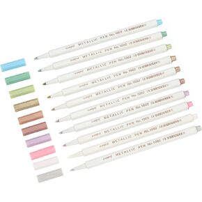 PATIKIL Metallic Marker Pens, 10 Colors Watercolor Metallic Brush Pen with Hard Fine Tip for Black Paper, Adult Coloring, Calligraphy, Card Making, Rock Painting, Scrapbook, Photo Album
