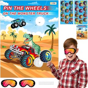 Pin The Wheels on The Monster Truck Party Games for Kids Birthday Party Pin The Tail Games Party Supplies for Background Game for Baby Shower School Classroom- 36 PCS Wheels Stickers
