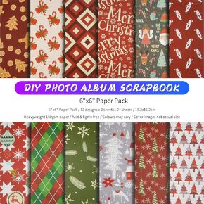 Christmas Scrapbook Paper Pad Abstract Texture Vintage Journaling Scrapbooking Supplies Craft Kits 6"x6" Cardstock Patterned Cardmaking Paper Pack DIY Photo Frame Background Decorative Page-24 Sheets