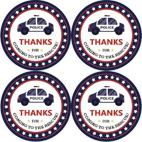 40pcs Police Thank You Stickers, Officer Police Round Stickers, Police Car Birthday Thank You Stickers for Boy, Policemen Birthday Stickers, Police Thank You Stickers for 1st Birthday Party Favors