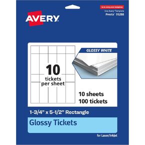Avery Printable Rectangle Tickets, 1-3/4" x 5-1/2", Glossy White Cardstock, Laser/Inkjet, 500 Total