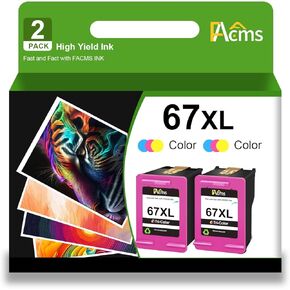 67XL Color Ink Cartridges Replacement for HP 67XL 67 XL High Yield for DeskJet 2700 2700e 2755e 2755 4155e 4155 Envy Pro 6452 6458 6475; Envy 6055 6055e 6400 6455e Printers (2 Tri-Color)