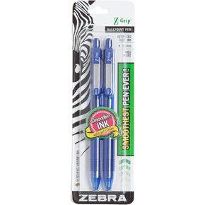 Zebra, Z-Grip Retractable Ballpoint Pen, 1.0mm, Blue, 2 Pack(22222)
