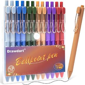 Pens Ballpoint, 12 Pcs Smooth Writing Pens, Ball Point Pens Black Ink Medium Point (1.0mm), Retractable Pretty Journaling Pens School Office Supplies for Women & Men