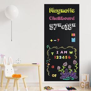 Magnetic Chalkboard Contact Paper for Wall 57"x18",79 Magnet Letters and 12 Liquid Chalks for Kids,Magnetic Wall Decal, Self Adhesive Magnet Chalkboard for Kids, Chalk Board Wallpaper Stick and Peel