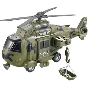 Military Helicopter Toy with Lights and Sound Sirens,Friction Powered Boys Army Toys,Rescue Vehicles Toys for Kids Aged 3 and Up,Best Toddler Kids Boys Gifts