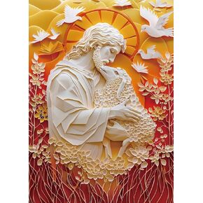Jesus Christian Sheep Puzzle for Adults 1000 Piece, Flower Religious Jigsaw Puzzle, Papercut Bird Art Puzzle