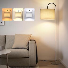 Floor Lamps for Living Room - 12W LED Bulb Modern Standing Lamp with Linen lampshade, 3 Color Temperatures Corner Floor Lamp for Office Study Room, Tall Reading Light with Adjust Head