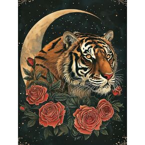 Diymood DIY 5D Diamond Painting Kits for Adults Tiger - Paint with Diamond Art Kits for Adults Moon Full Drill Round Canvas Mosaic Beginner Home Wall Decor Gift 12x16 inch z5