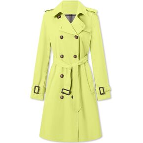 Women's Long Trench Coat Double-Breasted Classic Windbreaker Lapel Dress Outerwear with Belt, Red, XS