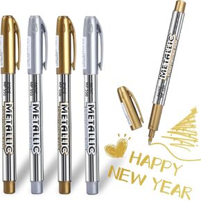 5PCS Gold Pen Metallic Marker Pen, gold gel pen Highlight Marker Gel Pens Glittering Permanent Paint Markers Gloss Wet Shine Effect Art Marker Pens for Painting Card Making
