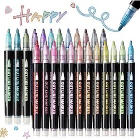Shimmer Marker Set-24 Colors Outline Markers,Teen Girl Gifts Trendy Stuff,Double Line Outline Pens for Art Supplies, Drawing,Crafting