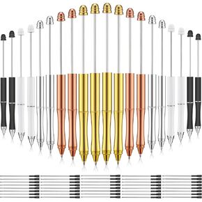 Chivao 20 Pcs Metal Beadable Pens Assorted Bead Ballpoint Pens Assorted Colors with 40 Refills Bling Shaft Black Ink for Kids Women Students Gift Office School Supplies DIY(Gradient Color)