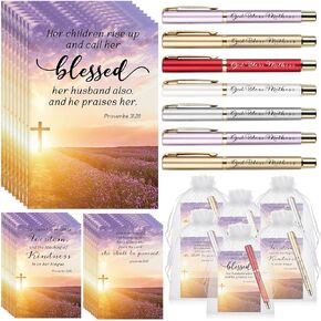 Spakon 100 Sets Mother's Day Church Gifts Bible Verse Notebooks Christian Pens with Organza Bags Religious Mother's Day Gifts for Mom