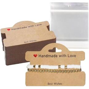 104 Set Bracelet Packaging for Small Business,Bracelet Display Cards with Clear Bags Handmade with Love Hanging Jewelry Cards Tags Bracelet Business Supplies for Selling Necklace Earrings(White)