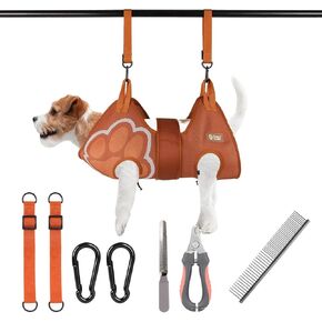 Paws n' Cradle Dog Grooming Hammock Harness for Dogs & Cats - Complete Kit with Adjustable Leg Fittings, Comb, Nail Clippers, File, Velcro Strap, Adjustable Hanging Straps & Snap Hooks (Medium)