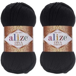 Alize Diva Stretch Yarn Hand Knitting Lot of 2 Skeins 200gr 875yds Elastic Microfiber Acrylic Stretch Bikini Yarn (60)