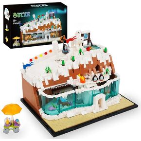 Penguin Snow House Building Blocks Set, Ski Resort Winter Wonderland Penguin House Kit with Ice Cream Cart, Polar Bear, Winter Village Building Sets Snow Amusement Park Theme for Kids 8+,1001PCS