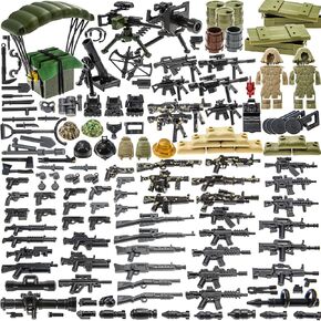 180 pcs Weapons-Machine-Guns-Rifles Compatible with Major Brands,Minifigures-add-ons-Militarybase-Toy-Soldiers-Police, WW2-Modern-SWAT-Battle-Ammo-Belt-gas mask-Decations for Army-Men