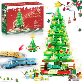 Christmas Tree Building Set for Kids, Christmas Tree 2024 Collectible Holiday Building Block Home Decor with Light, Tabletop for Boys, Girls and Adults, 888Pcs, Deep Green