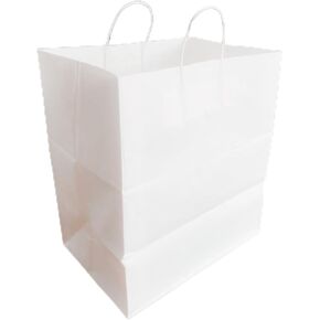 Ekobags EXTRA LARGE & WIDE. 25 Pcs White Kraft Paper Bag with Handles, 14"x10"x16".