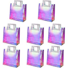 Ottwlli 8Pcs Iridescent Gift Bags With Handles Clear Gift Bag 7.9 * 7.1 * 3.9 inch Gift Bags with Handles Holographic Gift Bags for for Christmas, Birthday Party, Weeding Gift Bags Party Supplies