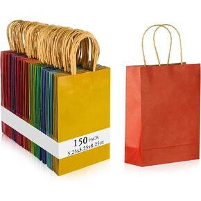 GITMIWS 150 Pack Kraft Paper Party Favor Favor Gift Facs ، 5.25x3.25 × 8.25 بوصة من حقائب الهدايا الورقية الملونة الصغيرة مع مقابض للأطفال حفل عيد ميلاد يفضل حفل زفاف دش الطفل (10 ألوان)