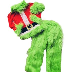 Kids Boys Christmas Cosplay Costume Hooded Santa Claus Tops Green Furry Monster Outfits