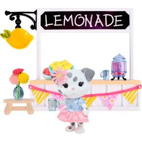 Sweet & Sour Lemonade Stand, Complete Set with Miniature Flocked Doll Figure, 9 Pieces , Ages 3+
