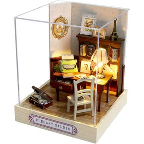 CUTEROOM DIY Doll House Miniature Furniture Wooden House Kit with Dust Cover & LED Light and Accessories - New Three Styles QT Series Dollhouse (QT045)