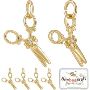 Beebeecraft 1 Box 10Pcs Scissors Charms 18K Gold Plated Cubic Zirconia Charms with Jump Ring for DIY Jewelry Making