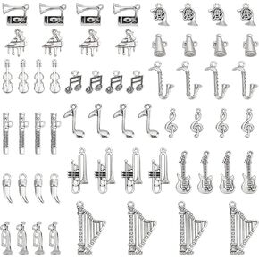 PH PandaHall 90pcs 15 Style Music Charms, Tibetan Musical Instrument Notes Symbols Charms Piano Violin Music Elements Pendants for Music Students Teachers Graduation Bracelet Necklace Jewelry Making