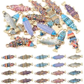 Craftdady 20Pcs 10 Colors Enamel Fish Charms Colorful Ocean Animal Alloy Pendant Charms Golden Fish Pattern Charms Summer Theme Dangle Charms for Necklace Earring Decorative Accessories