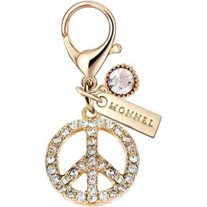 MC127 Crystal Peace Sign Lobster Clasp Charm Pendant with Pouch Bag (Golden ,1 piece)
