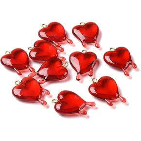 Beadthoven 10pcs Melting Red Heart Charms Pendants Valentine’s Day Love Heart Charms Crystal Heart Resin Jewelry Findings Charms for Necklace Earrings Jewelry Making DIY Accessories