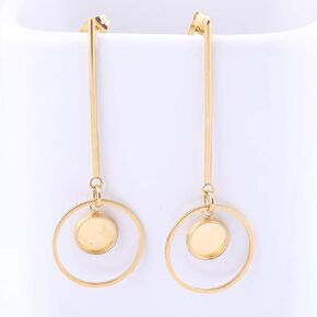 Reidgaller 10pcs Gold Plated Stainless Steel Stud Earring Bezels Fit 8mm Cabochon Earrings Setting Blanks with Hoop Charms DIY Jewelry Making