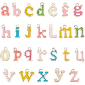 SUNNYCLUE 1 Box 52Pcs Colorful Letter Charms Bulk Alphabet Shape Charm Lowercase Alloy Enamel English Initial Charms for Jewelry Making Charms Supplies DIY Craft Necklace Bracelet Earring Crafting